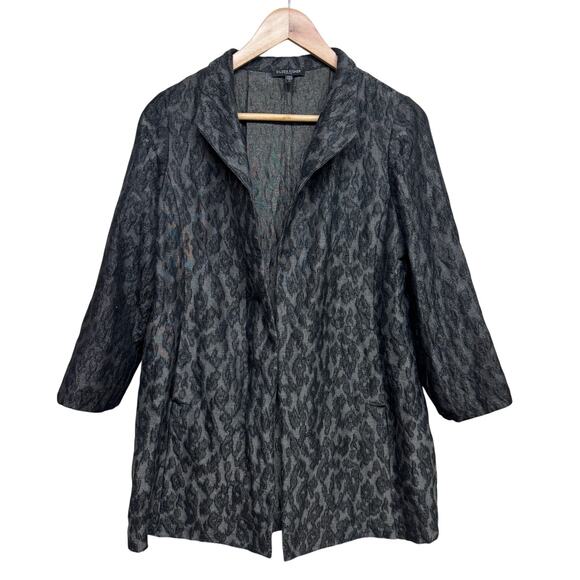 Eileen Fisher Petite Silk Blend Animal Print Jacquard Jacket PS – Gray Black - Picture 1 of 7